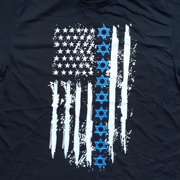 Israel Independence Star of David US Flag - New Large Black T-Shirt - Picture 2 of 4